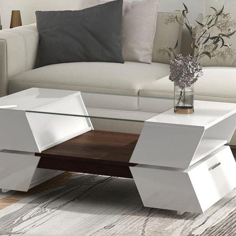 Coffee Table with Open Shelves and Cabinets Storage and Stylish Design for Living Room Organization