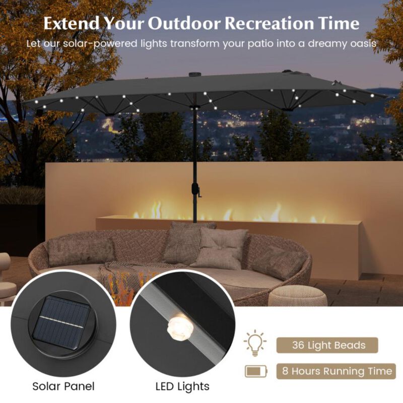 Hivvago 13FT Double-sided Patio Umbrella with Solar Lights for Garden Pool Backyard
