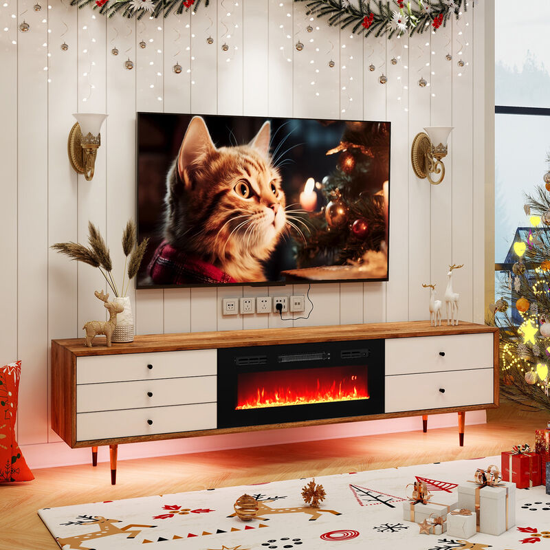 Recessed Electric Fireplace Heater with LED Strip Lights and Remote Control for Modern Home Décor