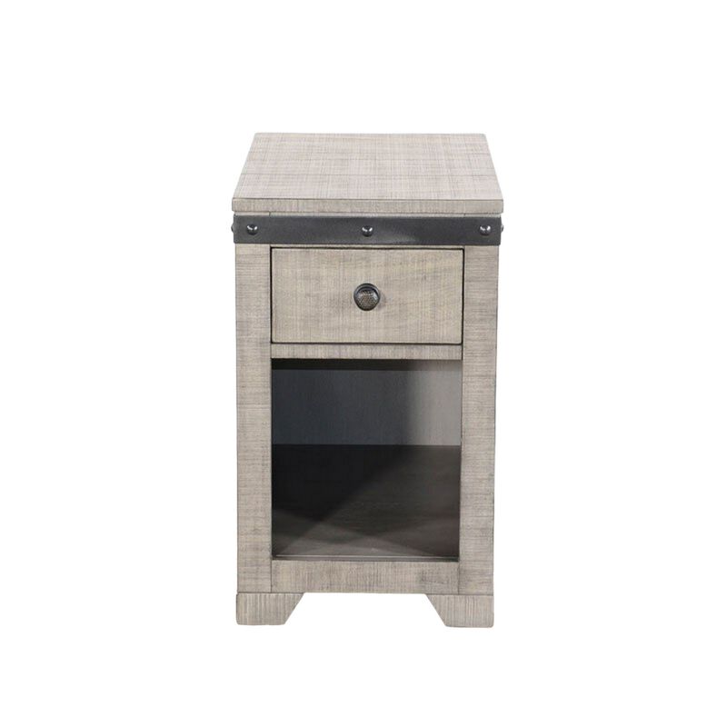 Nelly Side End Table, Drawers and Shelf, 25 Inch Alpine Gray Mahogany - Benzara