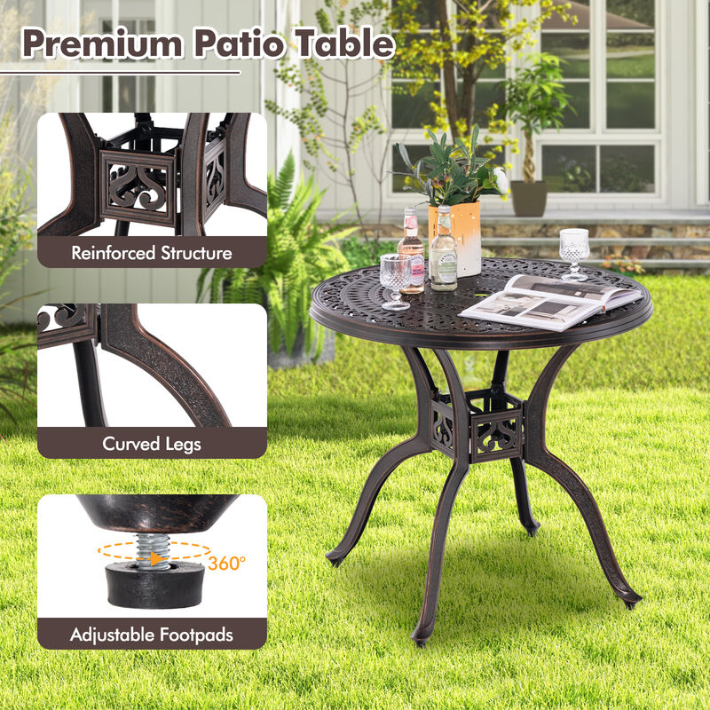 31.5 Inch Cast Aluminum Table Patio Round Dining Table with Umbrella Hole