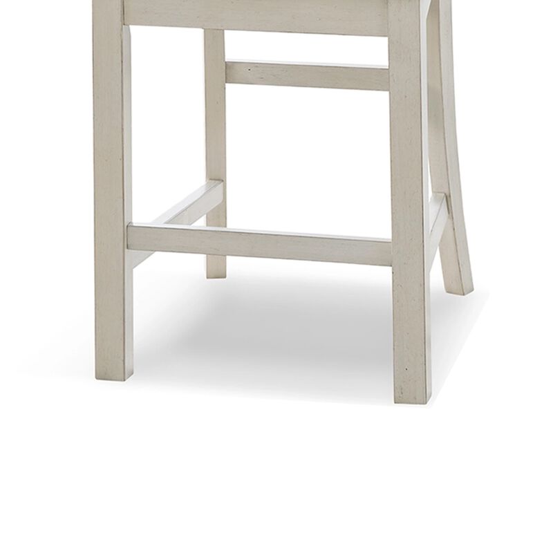 Lea Counter Height Chair Set of 2, White Solid Wood, Gray Polyester - Benzara