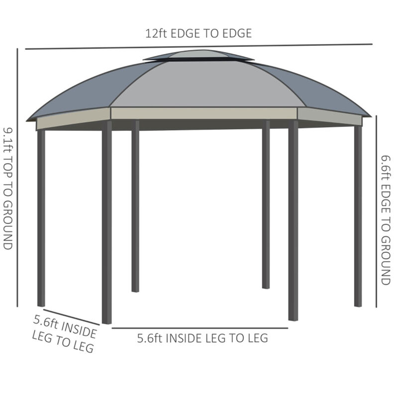 Round Outdoor Gazebo with Double Roof, Patio Dome Canopy Shelter with Netting Sidewalls and Zippered Doors
