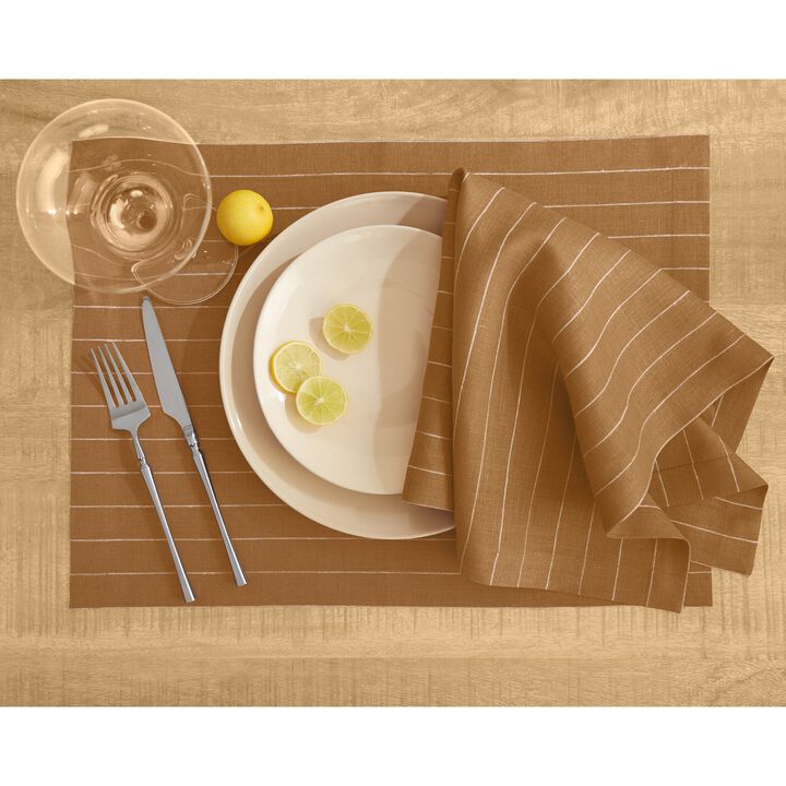 Solino Home 100% Pure Linen Placemats 14 x 19 Inch Set of 4 | Pinstripe