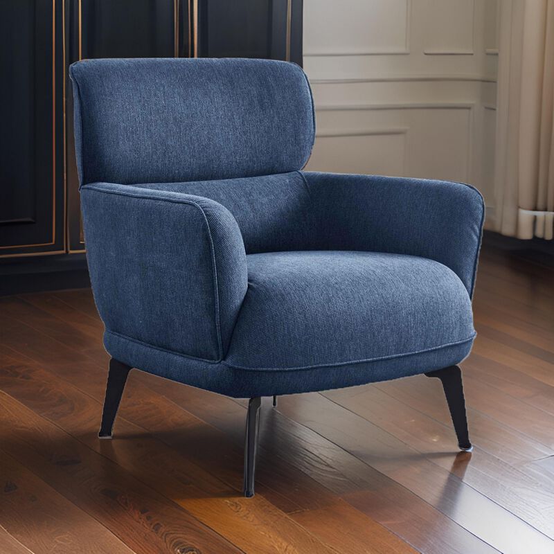 Dup 34 Inch Accent Chair, Cushioned Seat, Rounded Track Arms, Muted Blue - Benzara