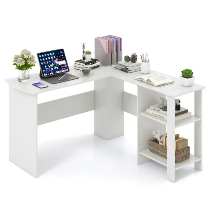 Hivvago Large Modern L-shaped Computer Desk with 2 Cable Holes and 2 Storage Shelves