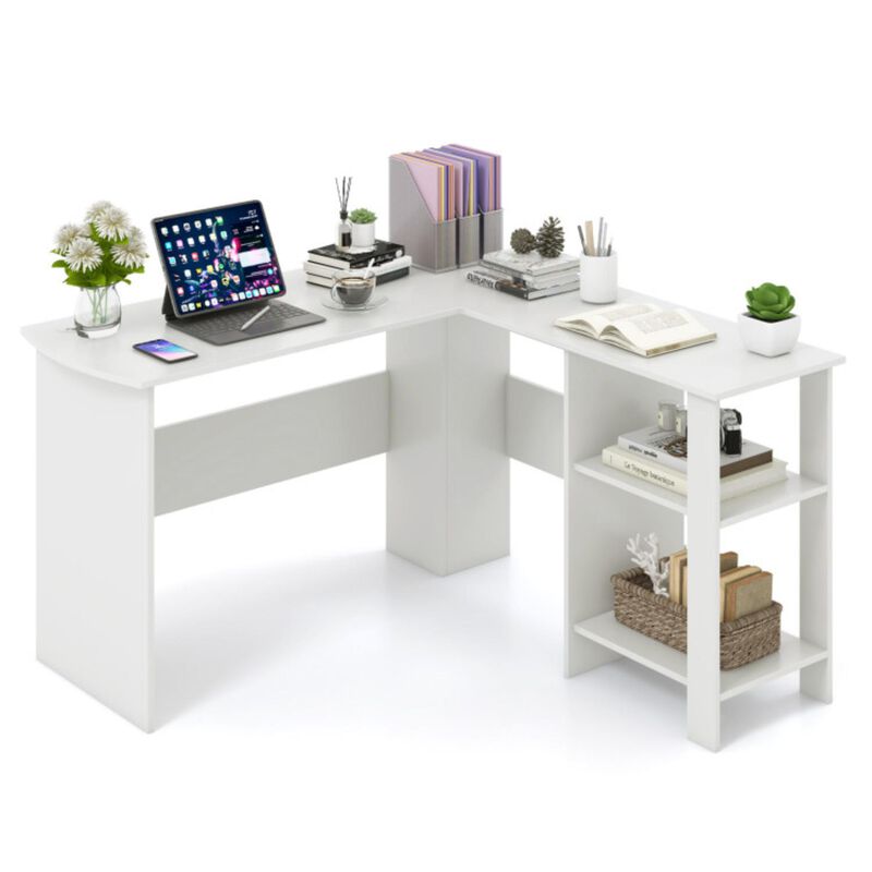Hivvago Large Modern L-shaped Computer Desk with 2 Cable Holes and 2 Storage Shelves