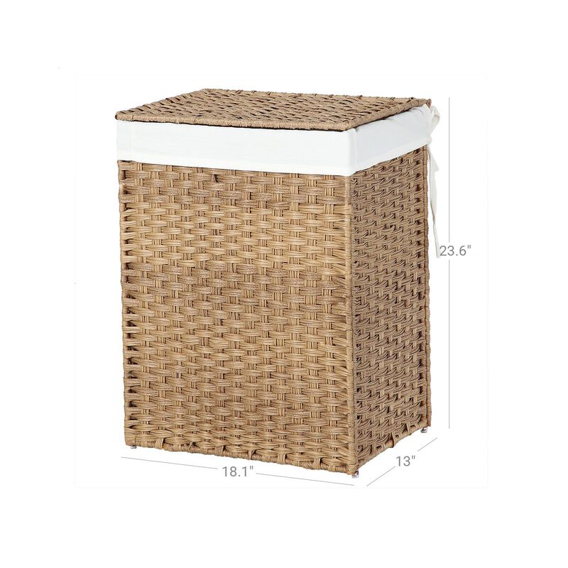 Handwoven Laundry Basket with Lid, 90L Synthetic Rattan Divided Clothes Hamper with Handles