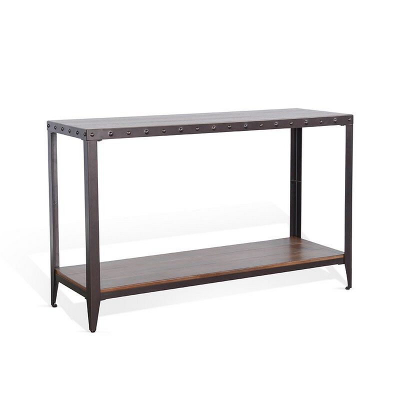 Ayka Sofa Table w Shelf, Nailhead Accent, 48 Inch Rectangular Brown - Benzara