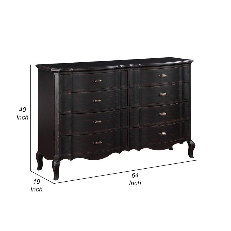 Benjara Ola 64 Inch Wide Dresser, 6 Drawers, Cabriole Legs, French Style, Black and Chrome