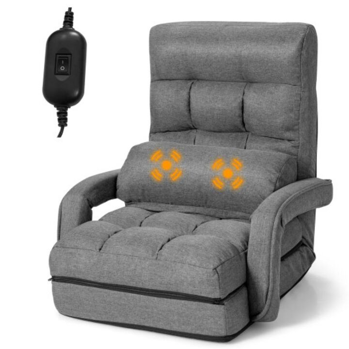 Folding Lazy Floor Chair Sofa with Armrests and Pillow