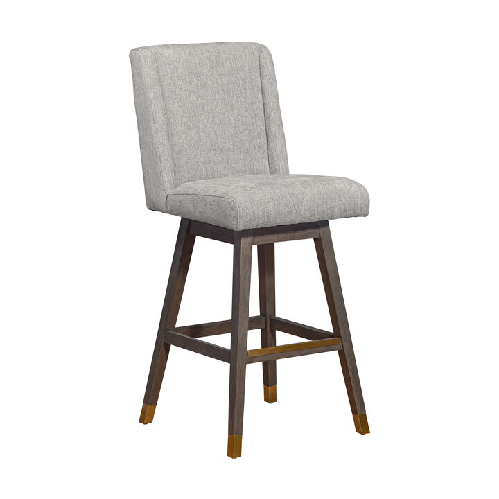 Stancoste Swivel Stool in Grey Oak Wood Finish with Mocha Fabric
