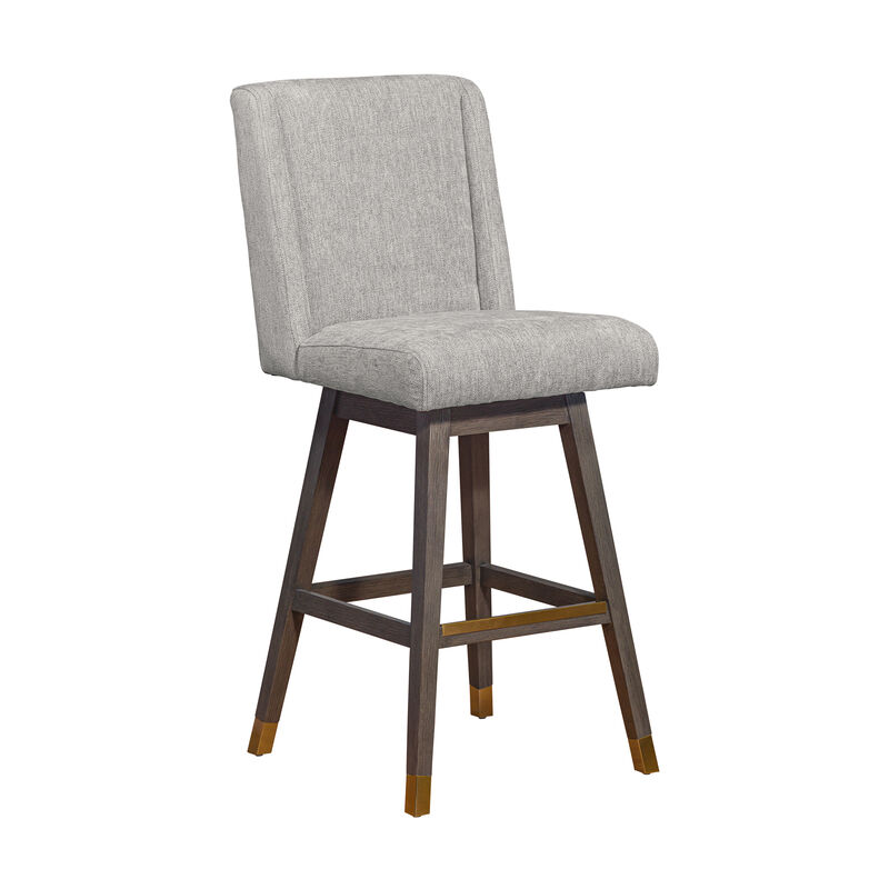 Stancoste Swivel Stool in Grey Oak Wood Finish with Mocha Fabric