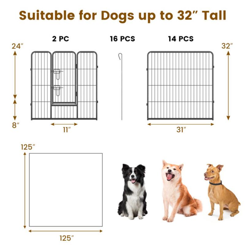 Hivvago 16 Panel 24/32/40 Inches Height Dog Playpen with Lock and Large Door