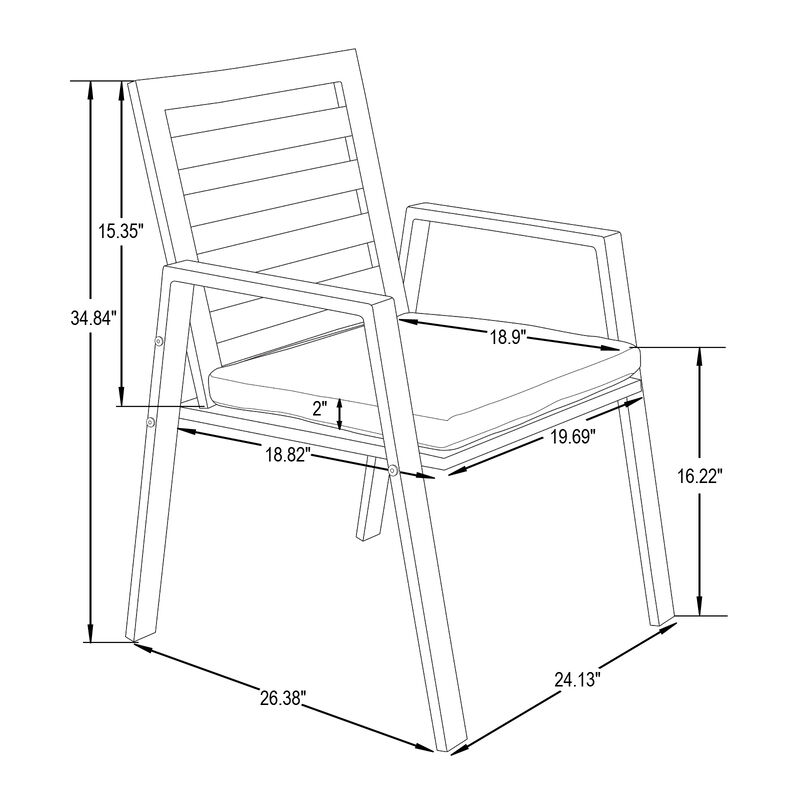 LeisureMod Chelsea Modern Patio Dining Armchair in Aluminum with Removable Cushions Set of 4 in Blue