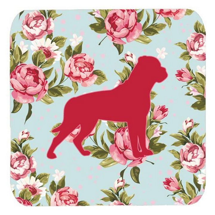 Caroline's Treasures BB1083-RS-BU-FC Rottweiler Shabby Chic Blue Roses Foam Coasters (Set of 4), 3.5 H x 3.5 W, Multicolor