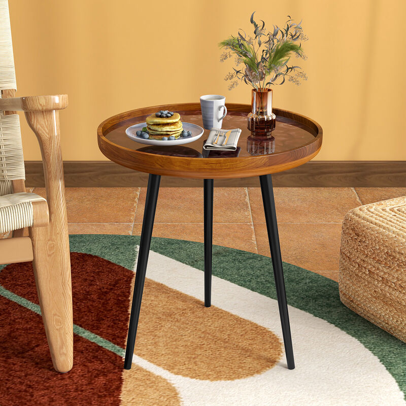 Round End Table with Sea Shell Decoration and Epoxy Resin Finish for Coastal or Beach-Inspired Living Spaces
