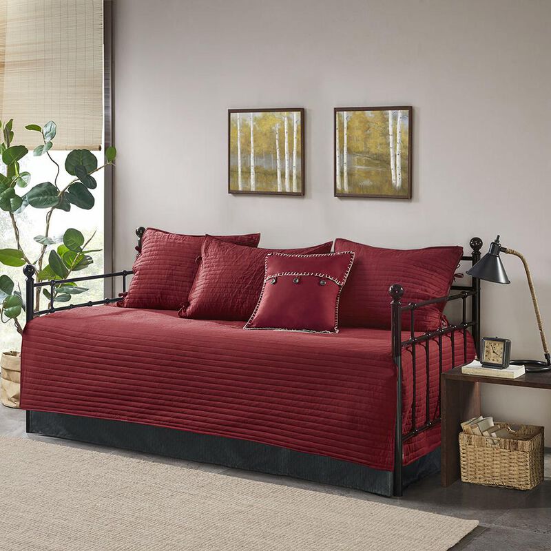 Madison Park 100% Polyester Herringbone Printed 6pcs Reversible Daybed Cover Set
