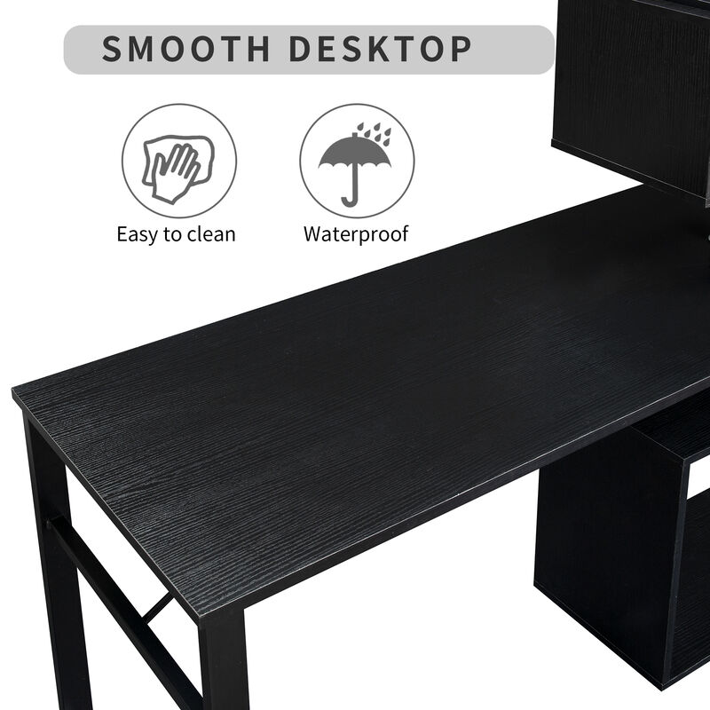 Merax Rotating Computer Desk with 5-Tier Bookshelf