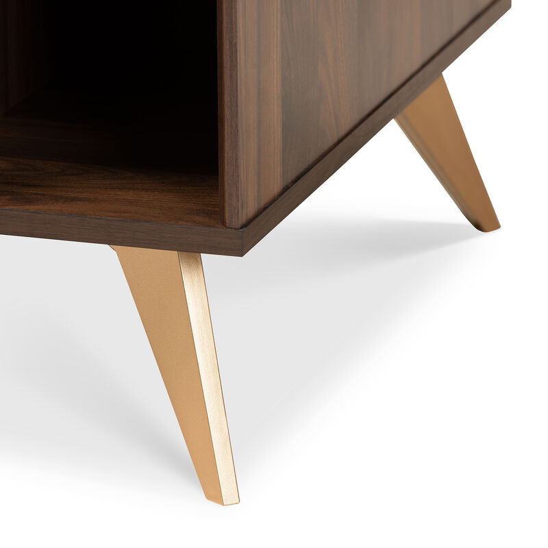 Baxton Studio Edel Mid Century Modern Walnut Brown And Gold Finished Wood Coffee Table