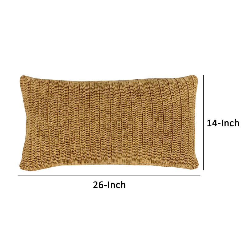 Rosie 14 x 26 Lumbar Accent Throw Pillow, Hand Knitted Designs, Brown Linen-Benzara