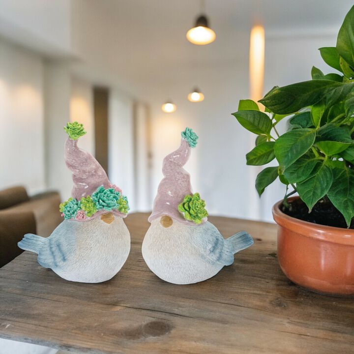 Set of 2 Resin Birds with Succulent Detail for Garden and Tabletop Display