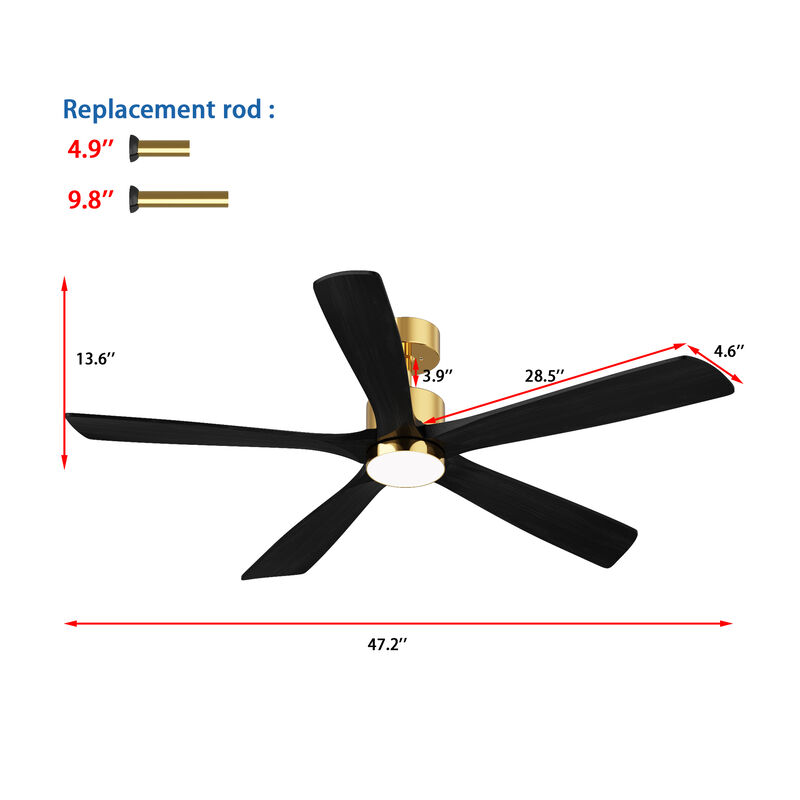 FUFU&GAGA 5-Blade ceilling Fan 28.5-in Yellow with Black Blades Color-changing Indoor/Outdoor Ceiling Fan Remote (5-Blade),Black