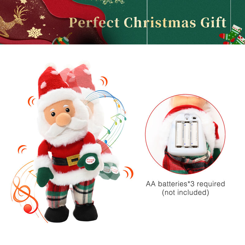 LuxenHome Animated Singing 16" Tall Santa Holiday Decoration, Battery Operated