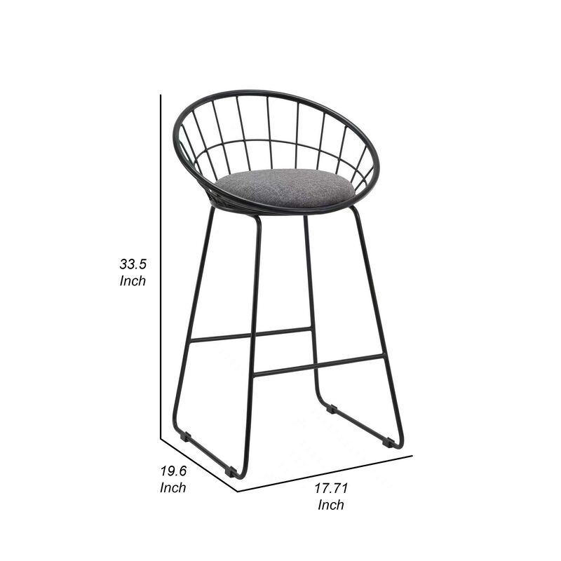 26 Inch Counter Height Chair, Set of 2, Mesh Backrest, Gray Seat, Black - Benzara