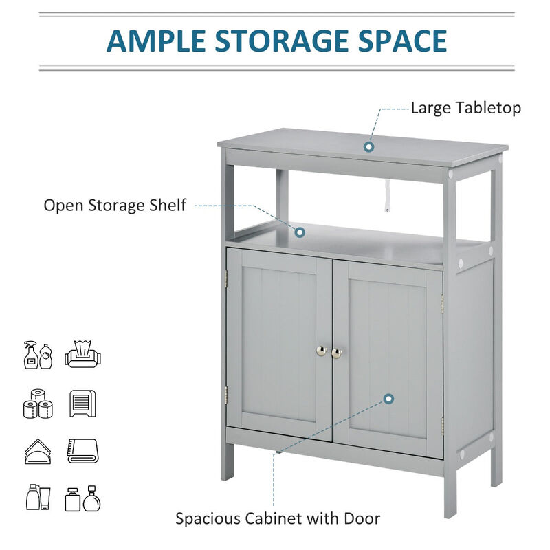 Grey Bathroom Storage: Wooden Cabinet with Double Doors