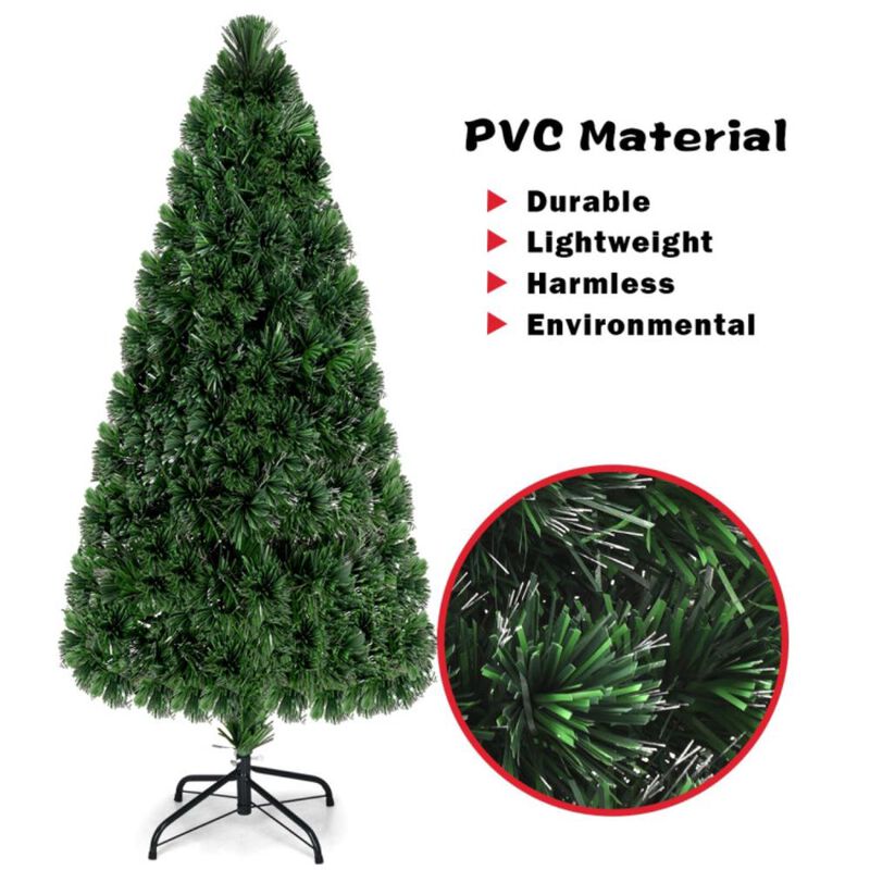 Hivvago 3' / 4' / 5' / 6' Feet Artificial Pre-Lit Fiber Optic PVC Christmas Tree