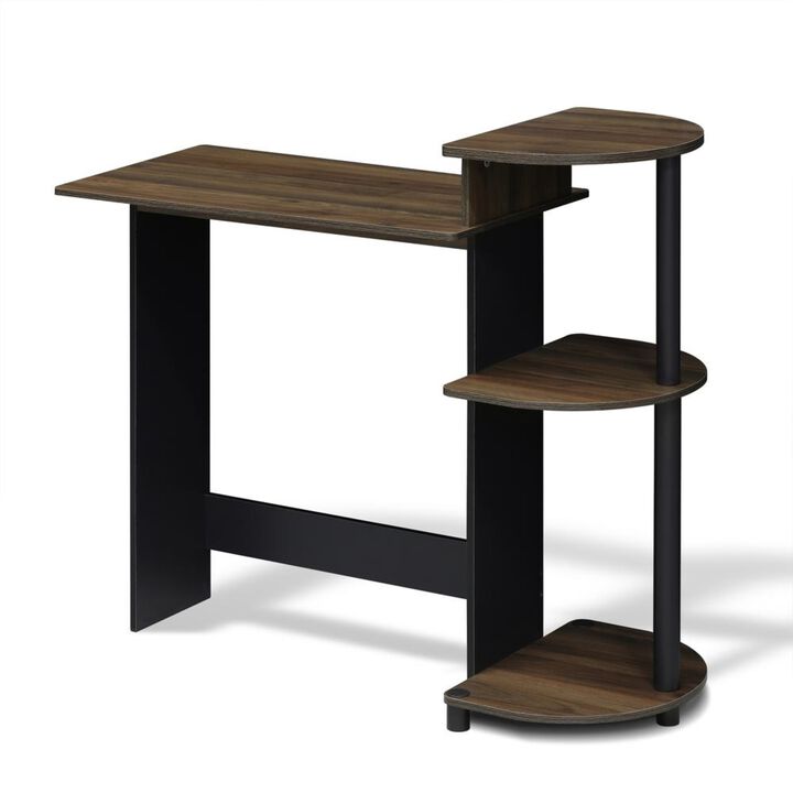 Furinno Furinno Compact Computer Desk with Shelves, Columbia Walnut/Black, 11181CWN/BK