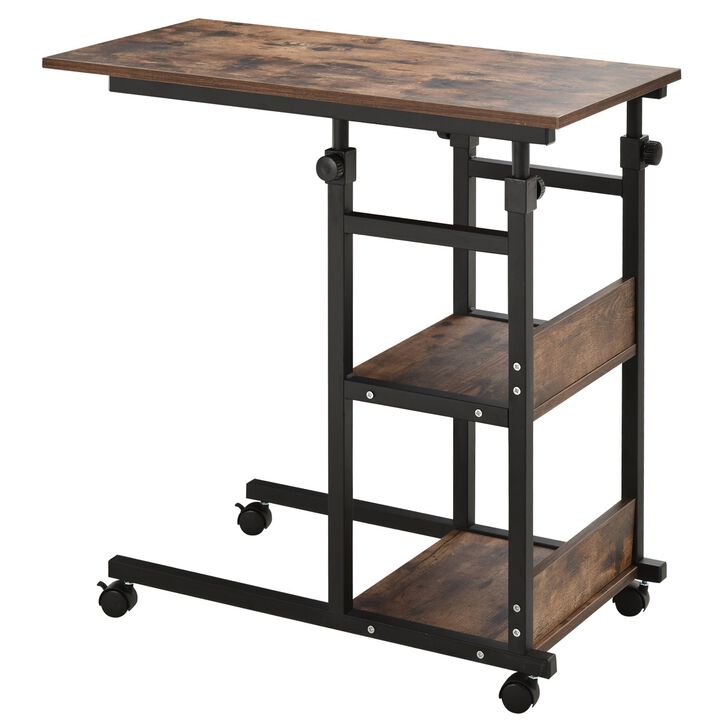 Versatile Side Table: 3-Tier C-Shaped Mobile Nightstand with Casters