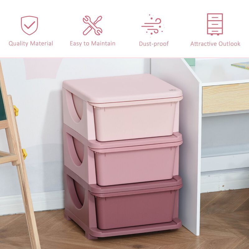 Pink Kids' Dresser: 3-Tier Storage Chest and Toy Organizer