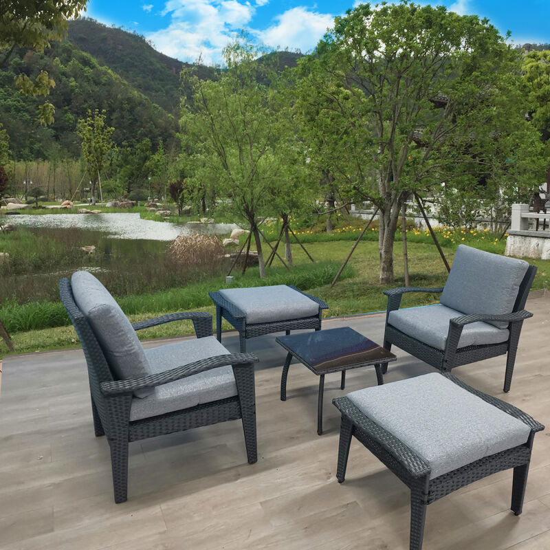 Patio Furniture Outdoor Chair And Ottoman 5 Pieces Rattan Seating Group With Cushions