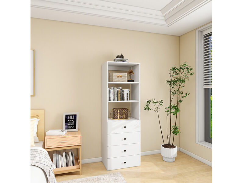 71" High Wardrobe Closet System with 4 Closet Drawers, Walk-in Closet Organizers and Storage, Wooden Clothes Organizer,White