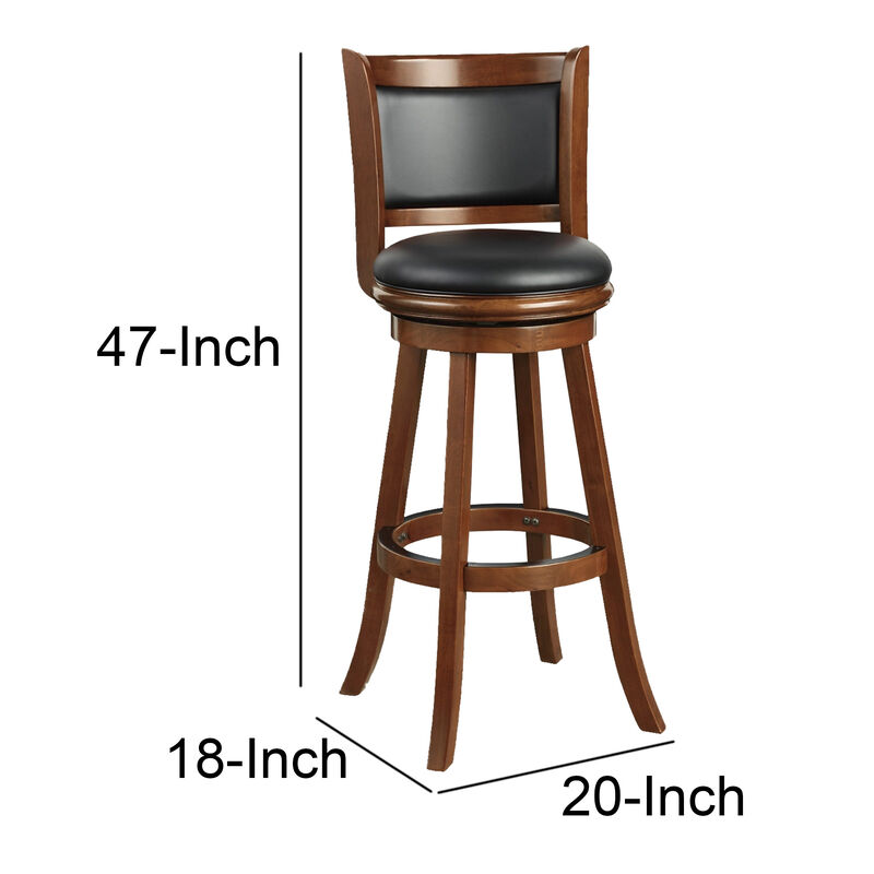 Pio 34 Inch Extra Tall Swivel Bar Stool, Wood, Faux Leather, Cherry Brown-Benzara