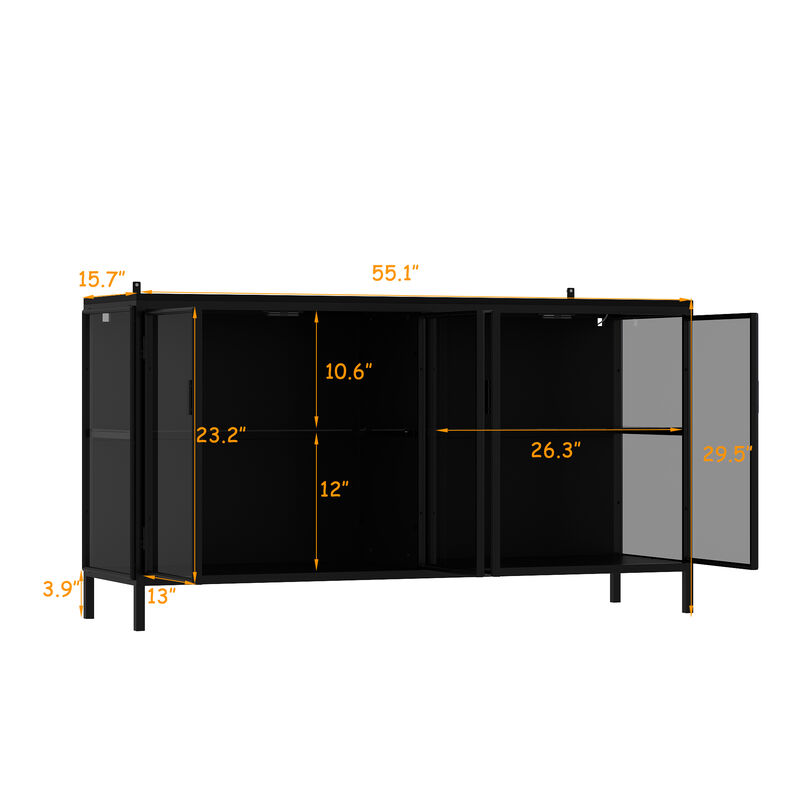 FUFU&GAGA Modern Black Sideboard, Sleek Wooden Buffet Cabinet with Ample Storage, Scratch-Resistant & Durable Design for Dining Room & Living Space,(55.1" W x 29.5" H x 15.7" D),Black