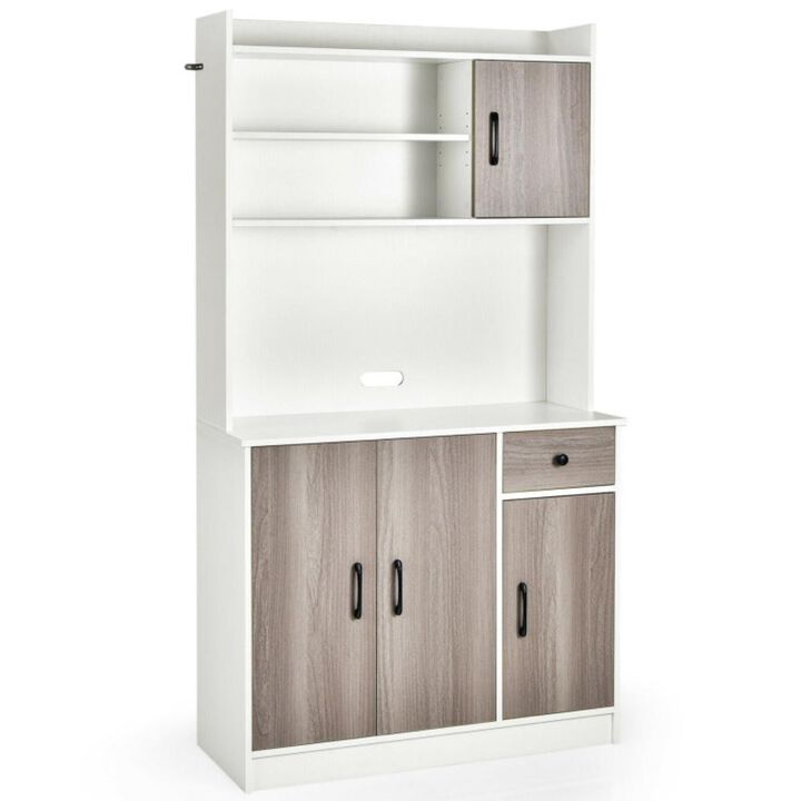 Hivvago 4-Door Freestanding Kitchen Buffet with Hutch and Adjustable Shelves