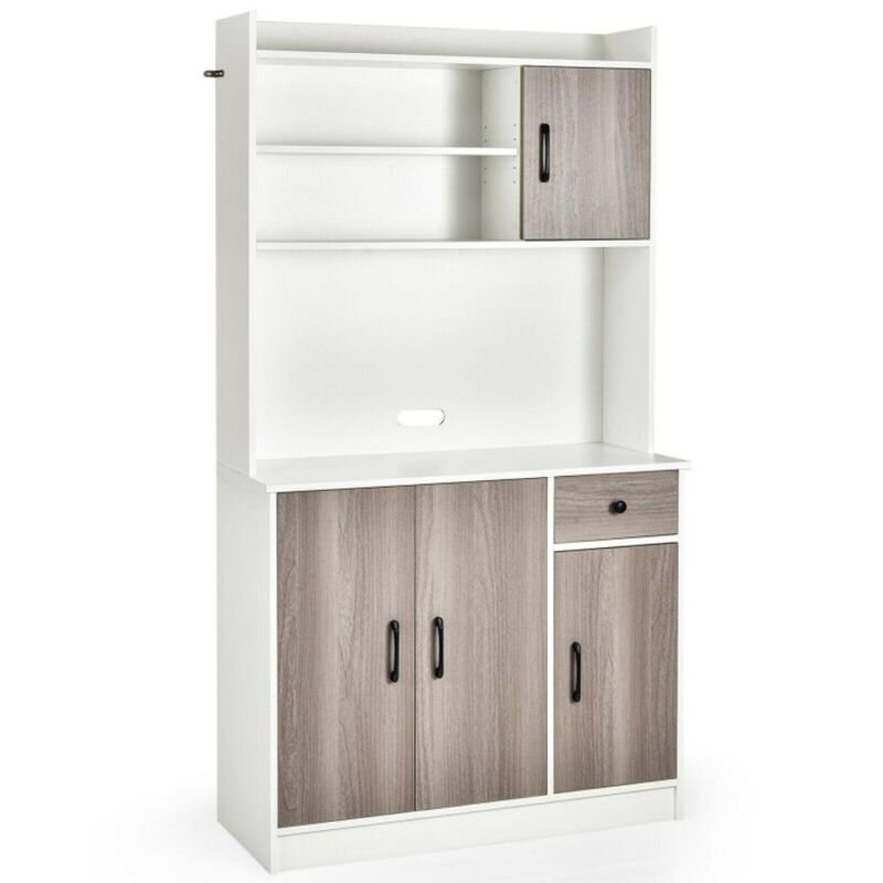 Hivvago 4-Door Freestanding Kitchen Buffet with Hutch and Adjustable Shelves