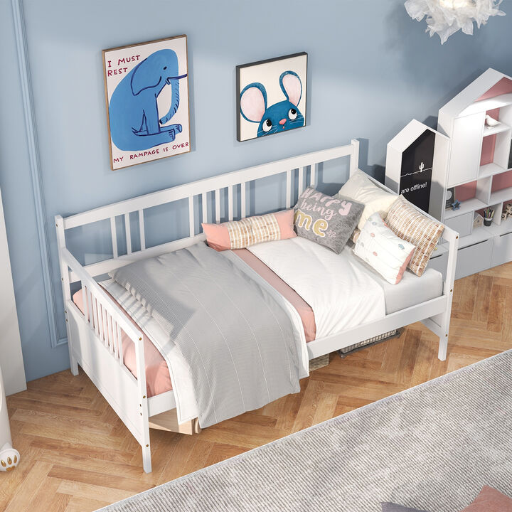Twin Size Wooden Slats Daybed Bed with Rails