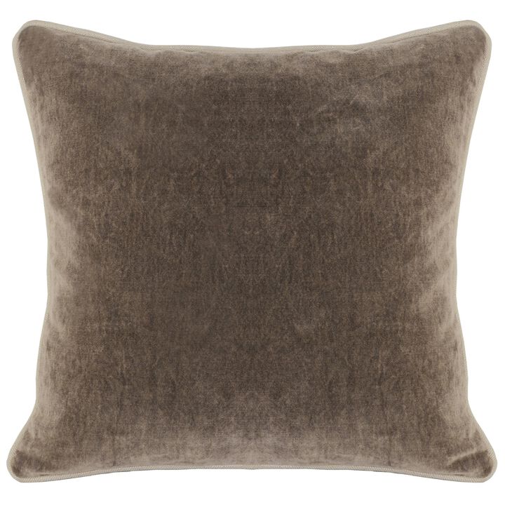 Square Fabric Throw Pillow with Solid Color and Piped Edges, Taupe Brown-Benzara