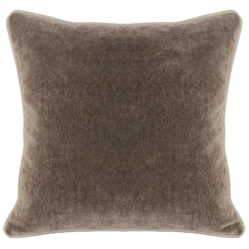 Square Fabric Throw Pillow with Solid Color and Piped Edges, Taupe Brown-Benzara