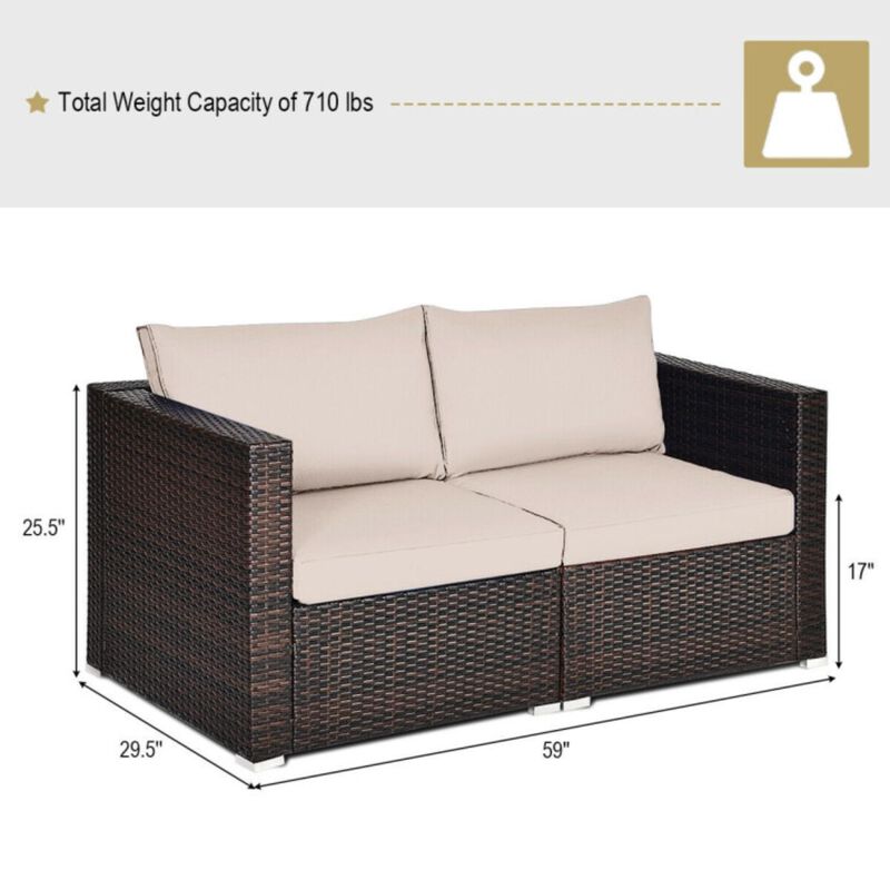 Hivvago 2PCS Patio Rattan Sectional Conversation Sofa Set