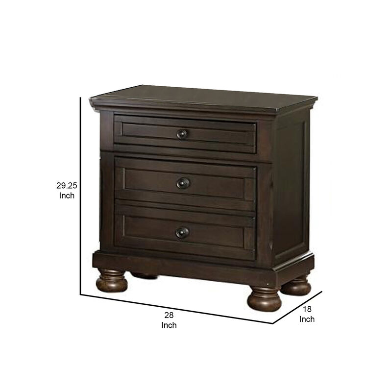 Wooden Mid Century Design Night Stand Chest With Hidden Drawer, Dark Brown-Benzara