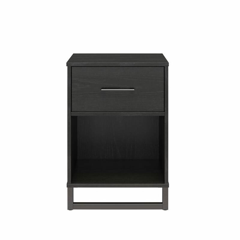 Hivvago Modern 1-Drawer Bedroom Nightstand in Rustic Black Wood Finish with Metal Legs