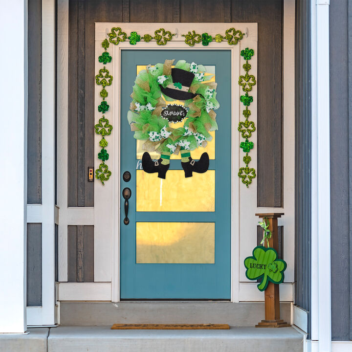 Happy St. Patrick's Day Ribbon Wreath with Leprechaun Hat  24-Inch