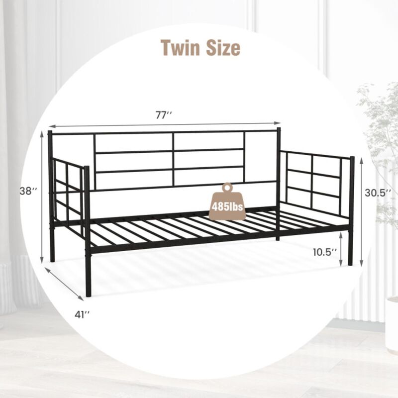 Hivvago Twin Size Metal Daybed Sofa Bed Frame with Armrests and Backrest