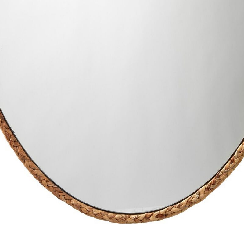 Mirror with Oval Encasing and Seagrass Braiding, Brown-Benzara