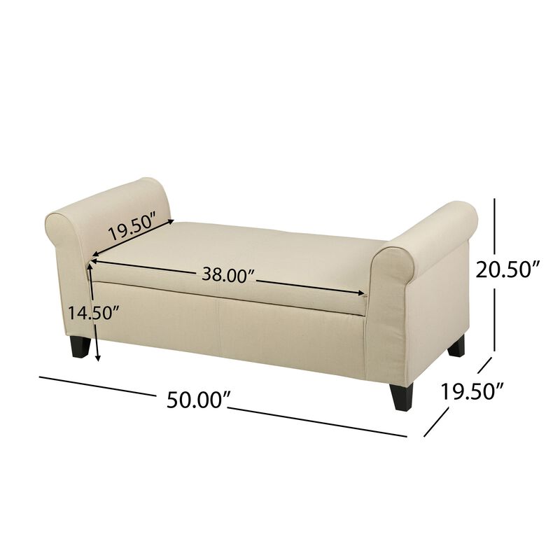 Jacob Ottoman Bench with Storage, 50 Inch Rectangular Padded, Beige - Benzara